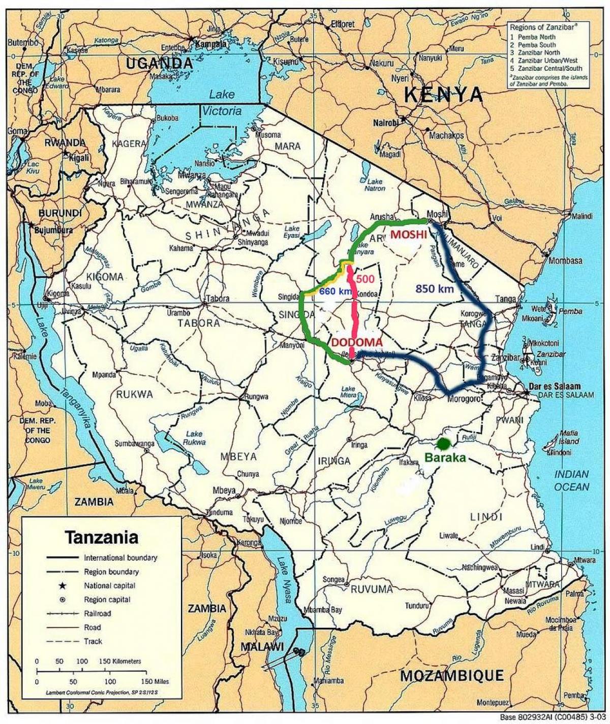 sieć dróg Tanzanii na mapie