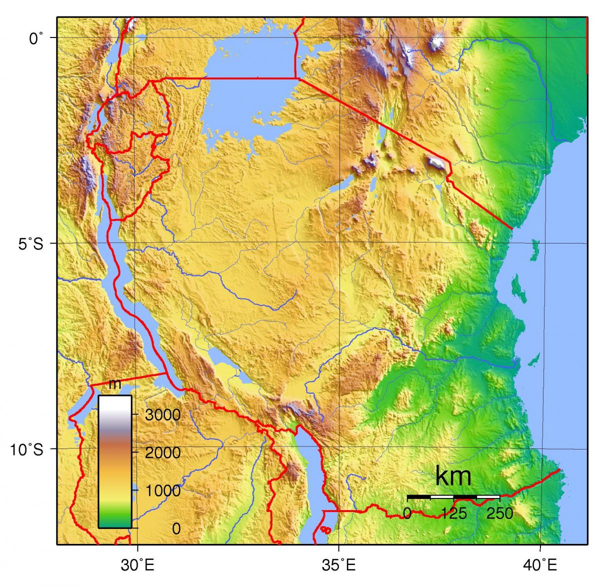 topograficzna mapa Tanzanii