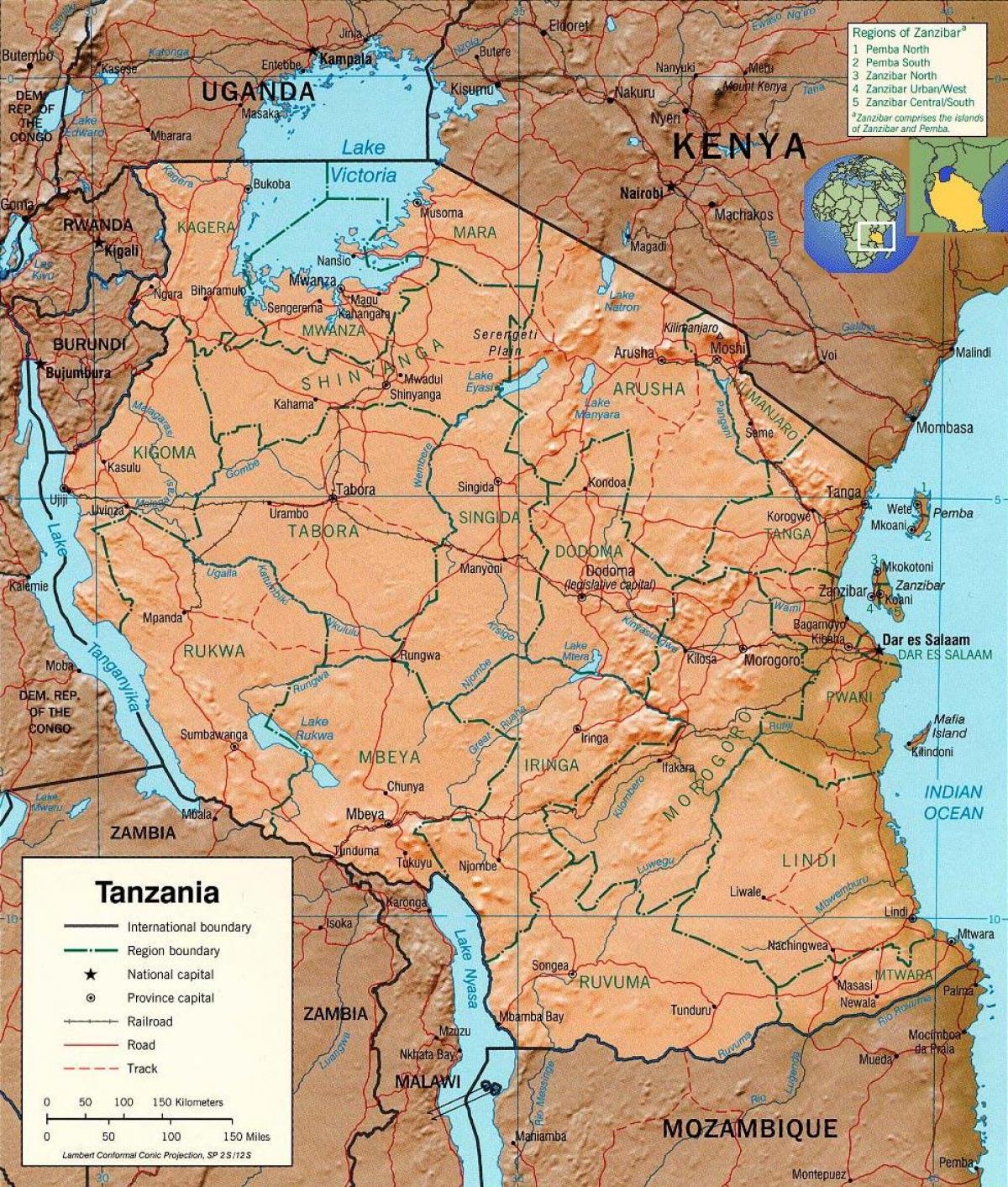geograficzne Tanzanii na mapie