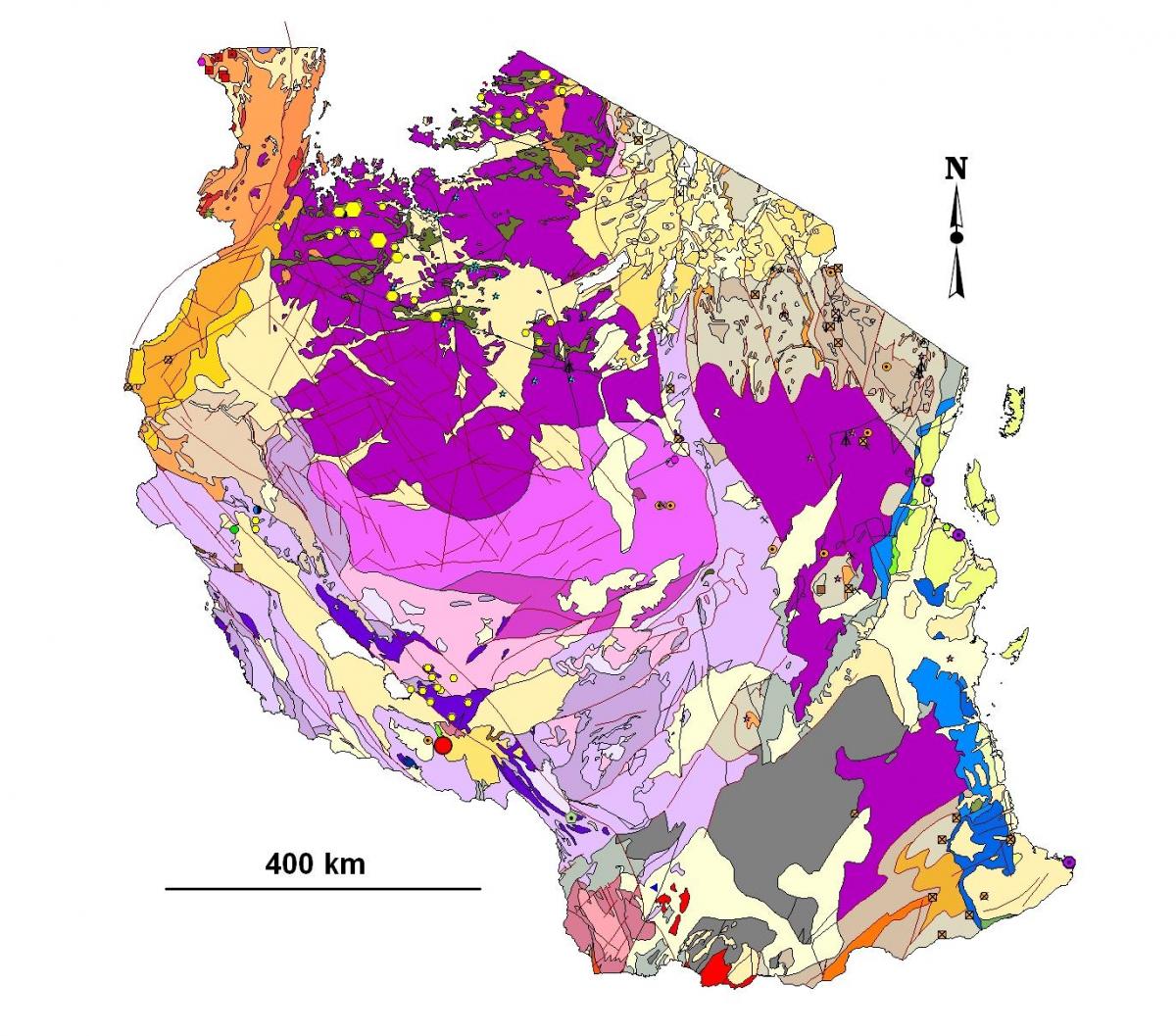 Mapa Tanzanii geologicznych