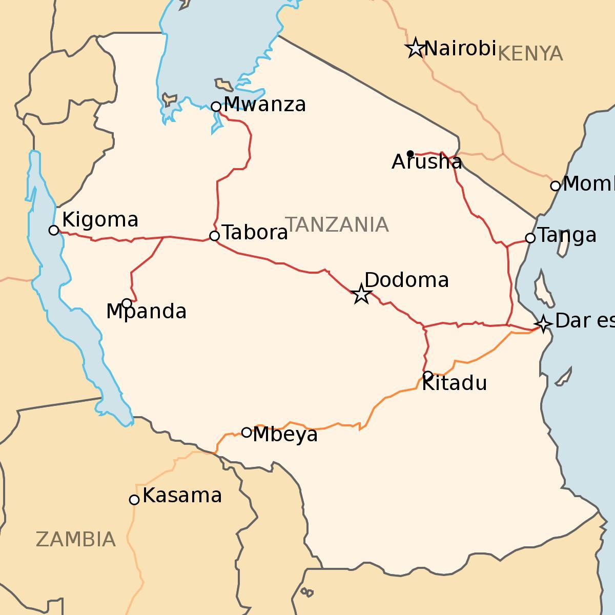 Mapa kolei Tanzania 