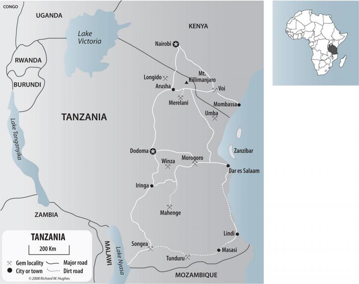 Mapa mineries w Tanzanii 