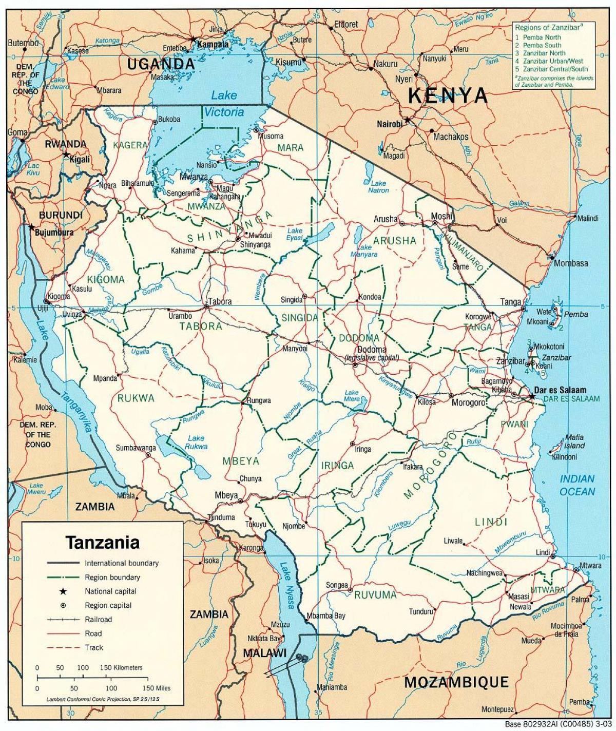 mapa Tanzanii z miastami