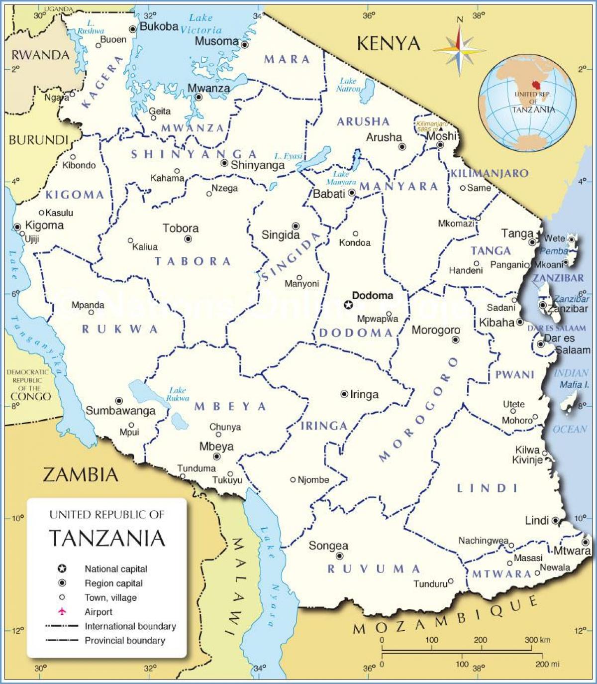 Mapa Tanzanii powiat