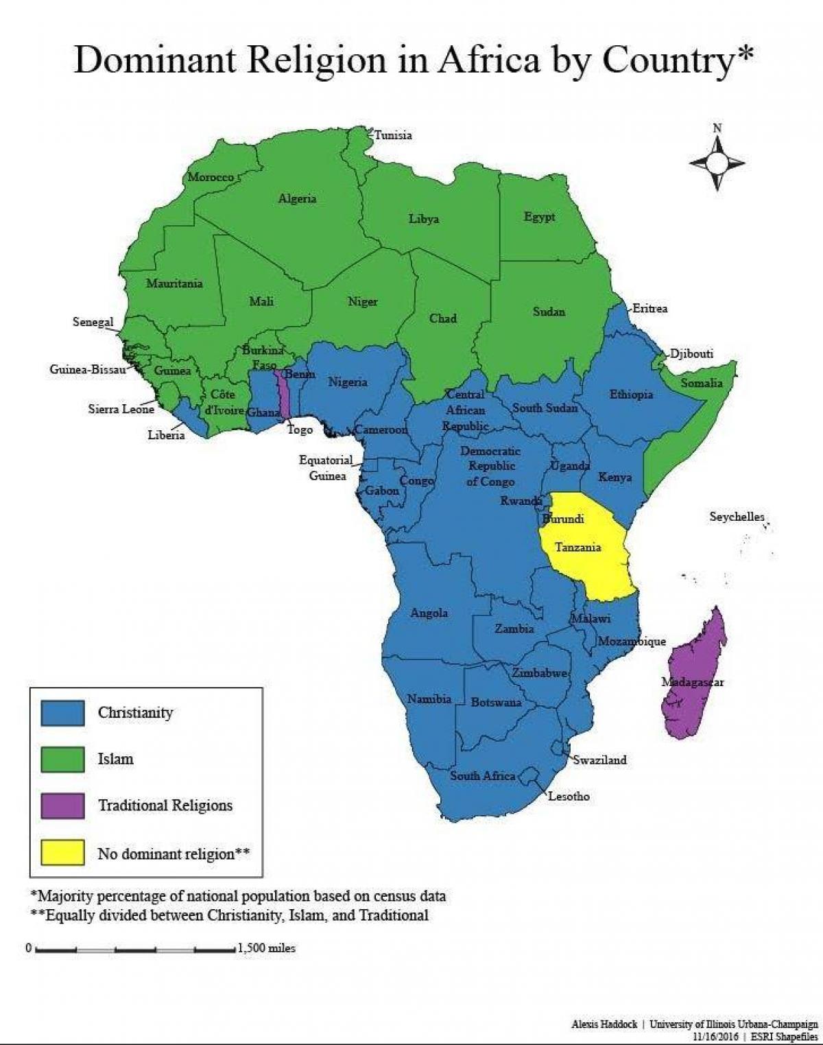 Mapa religii Tanzanii 