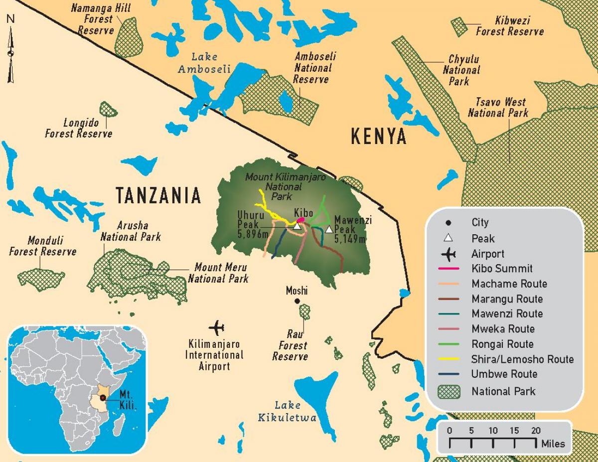 Mapa Kilimandżaro W Tanzanii