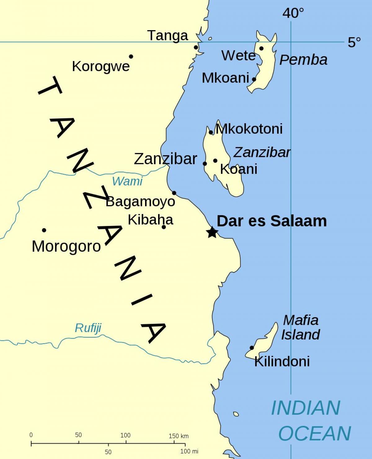 wyspy Tanzanii na mapie