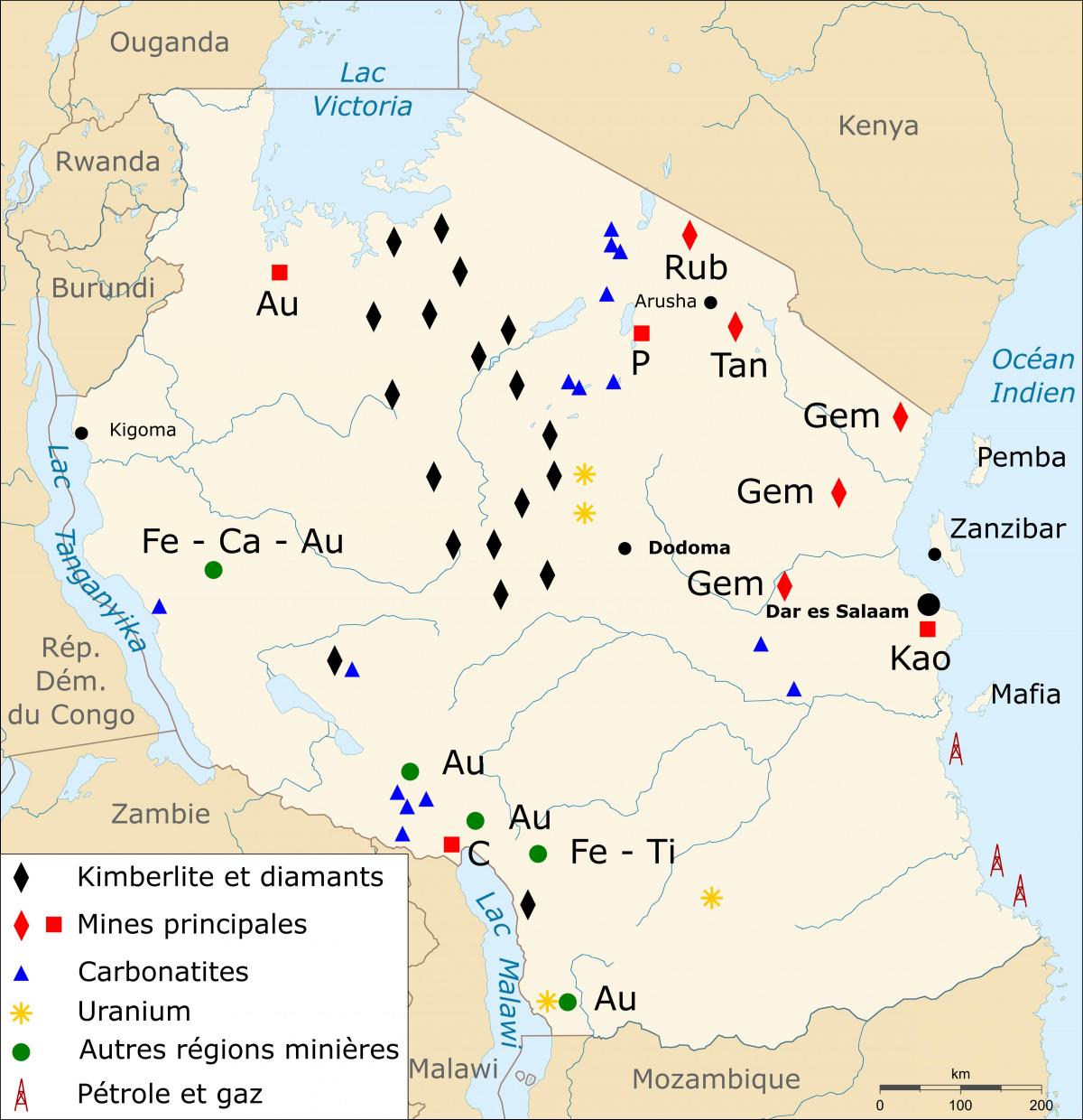 Mapa zasobów naturalnych Tanzanii