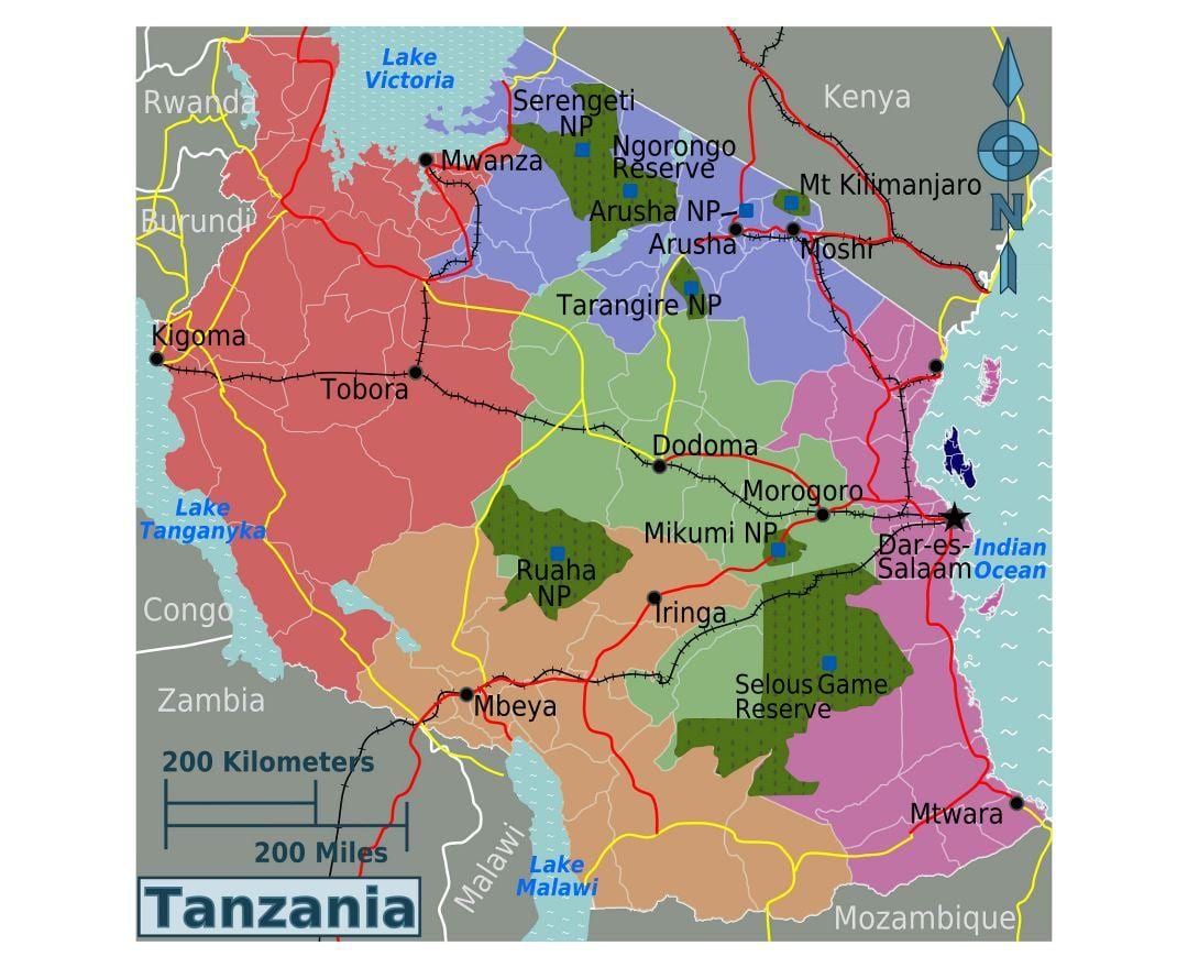 Mapa Tanzanii język