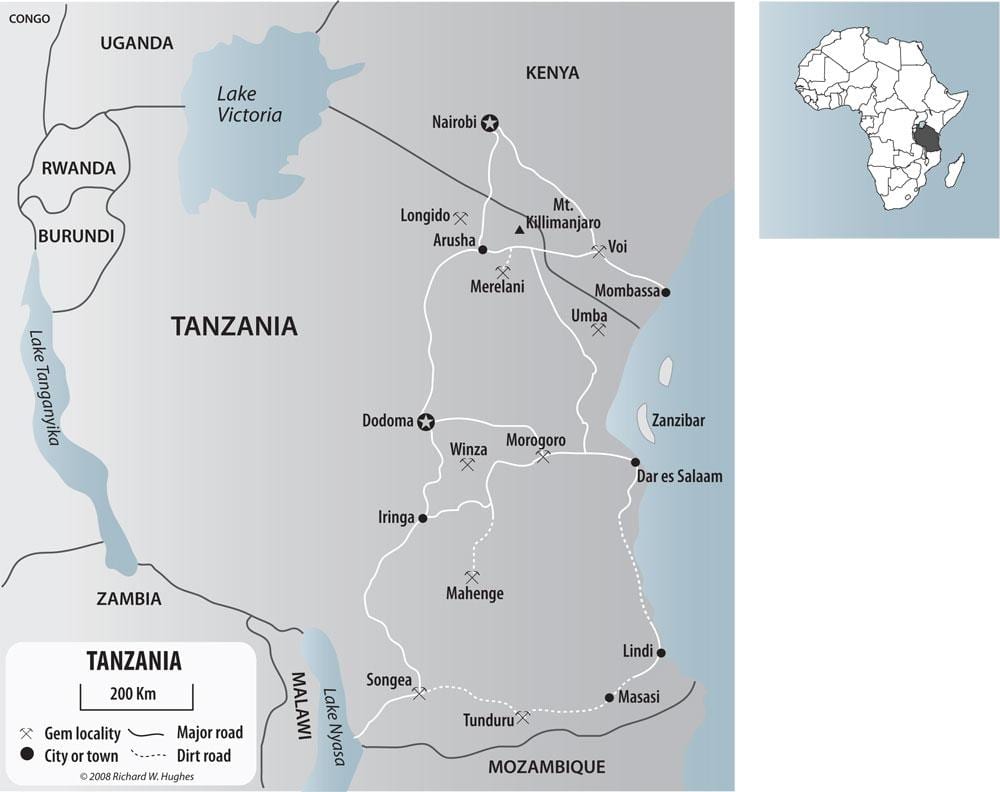 Mapa mineries w Tanzanii 