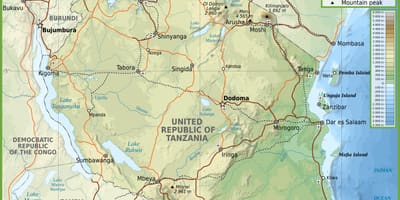 Drogowa mapa Tanzanii kilometrów