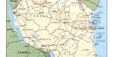 Mapa miejsc historycznych w Tanzanii