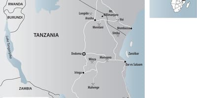 Mapa mineries w Tanzanii 