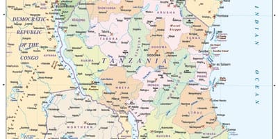 Mapa Tanzanii i w krajach sąsiednich