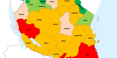 Gęstość zaludnienia Tanzanii na mapie