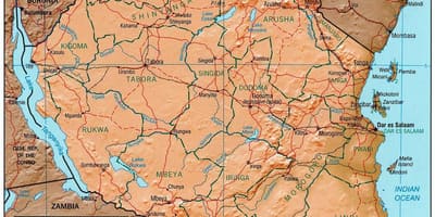 Mapa Tanzanii pokazuje historyczne stron